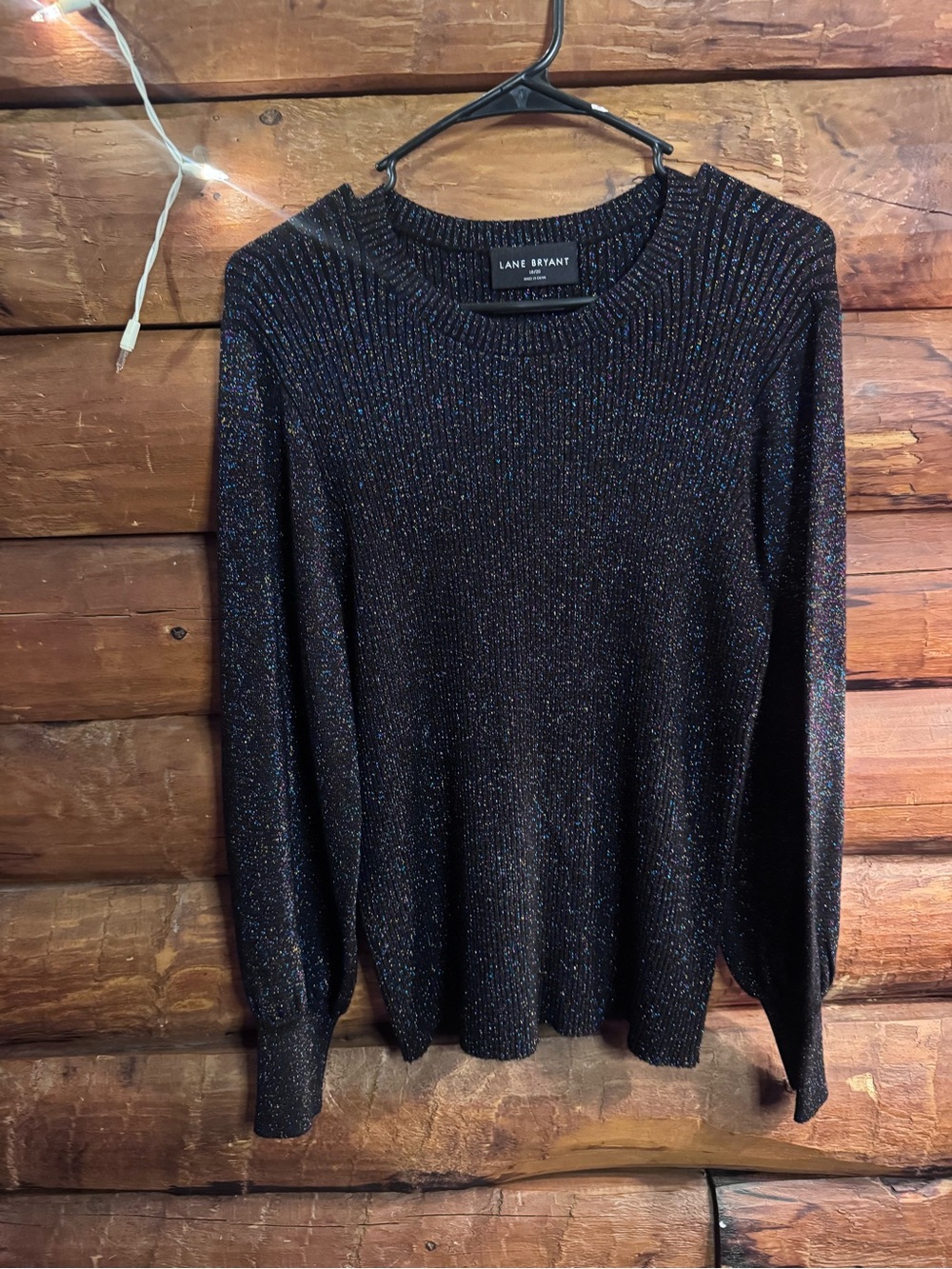 Lane Bryant Black Metallic Ribbed Crew Neck Sweater